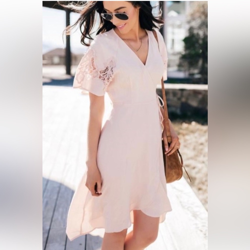 Astr The Label Pink Short Sleeve High Low Tie at the Waist Dress, Size M - Picture 4 of 10